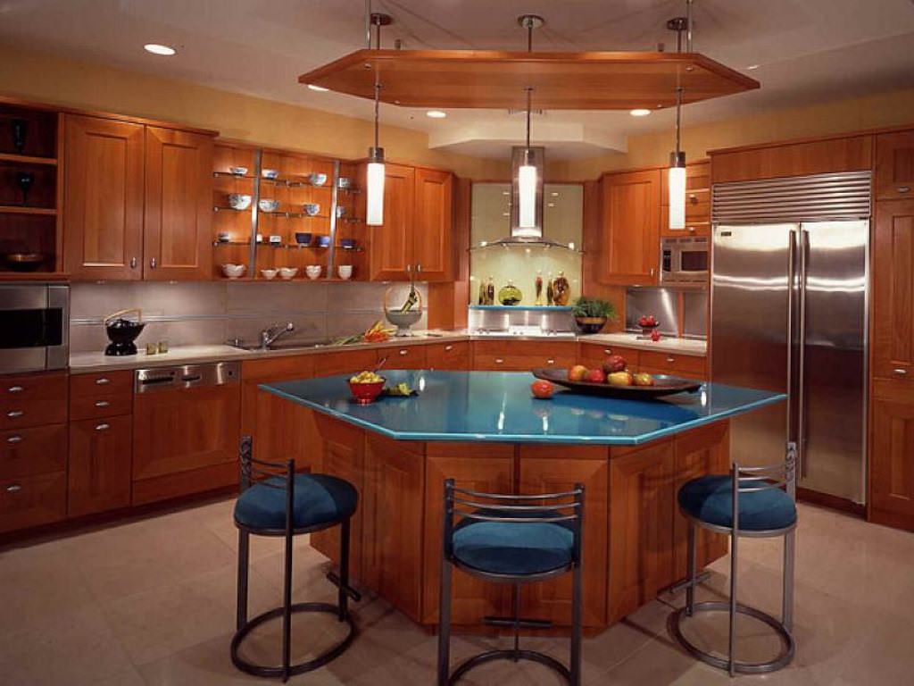 small blue kitchen island | lovelyspaces.com