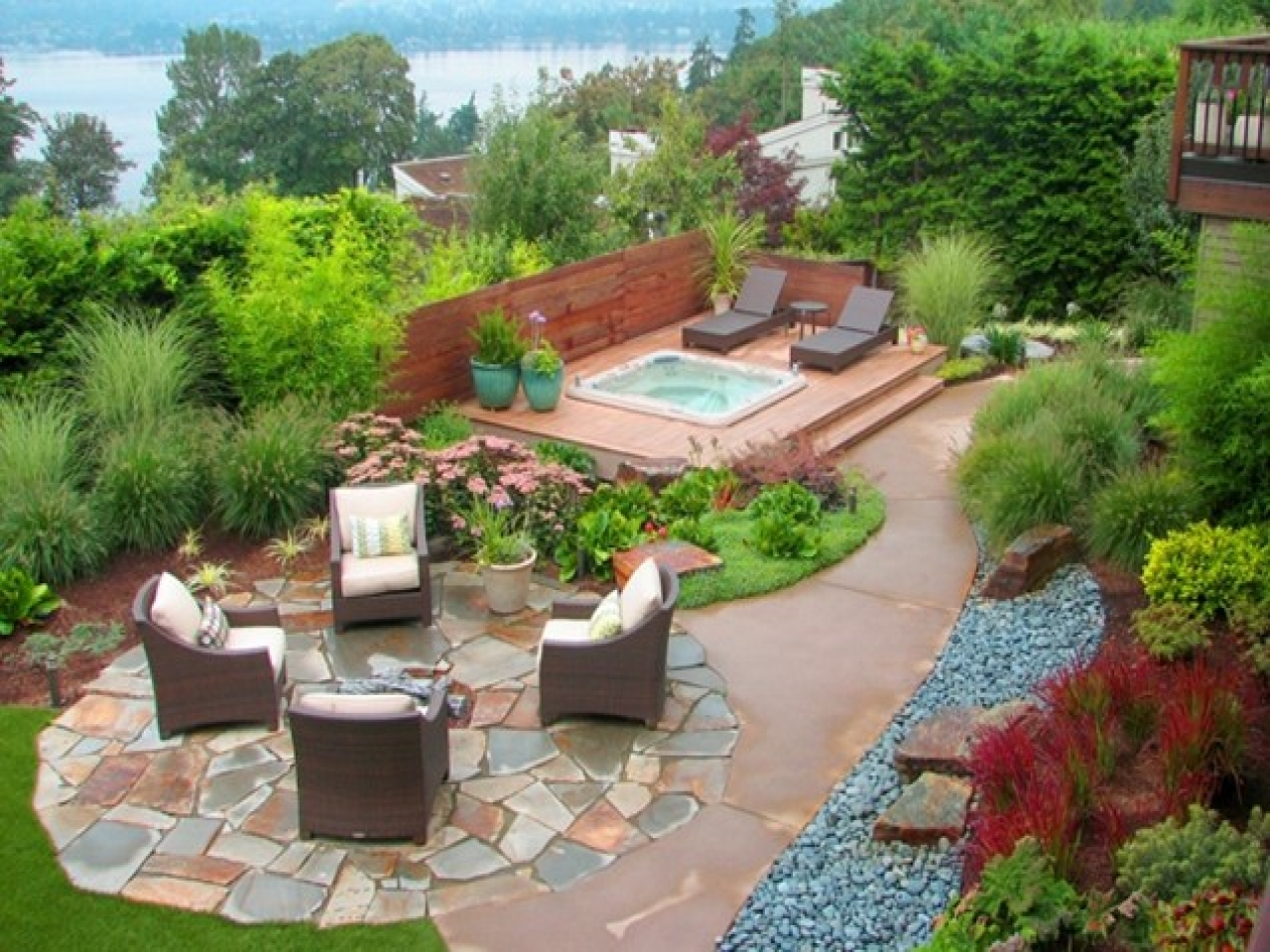 small backyard with hot tub in Best Inspiring Backyard Designs | LovelySpaces.com