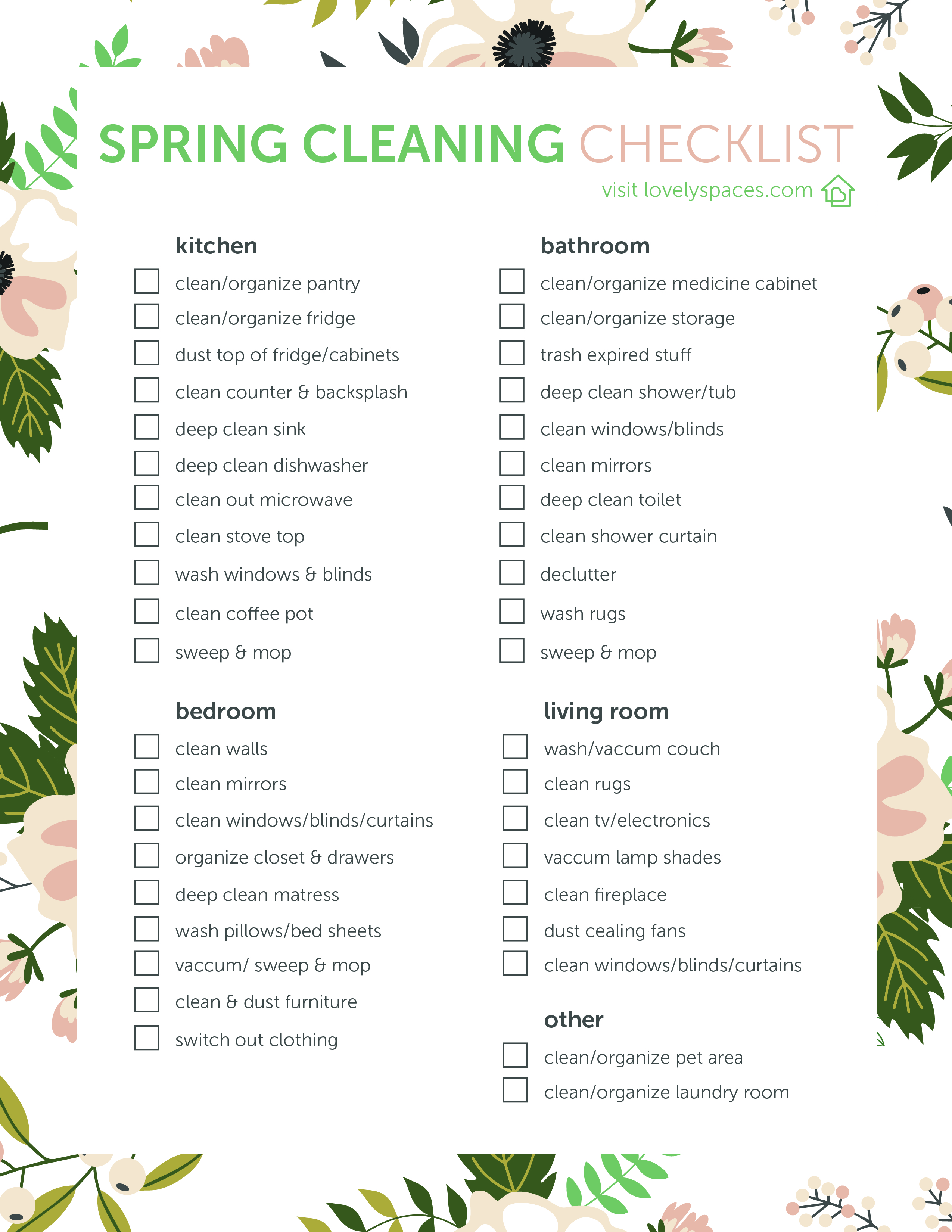 FREE DOWNLOAD Spring Cleaning Checklist Lovely Spaces